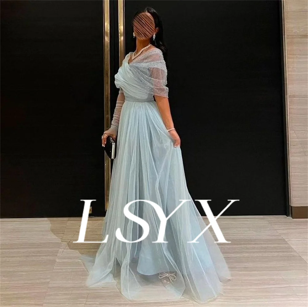 LSYX-vestidos de noche de tul brillantes con hombros descubiertos, vestidos elegantes hasta el suelo para graduación, vestidos de gala para mujer hechos a medida