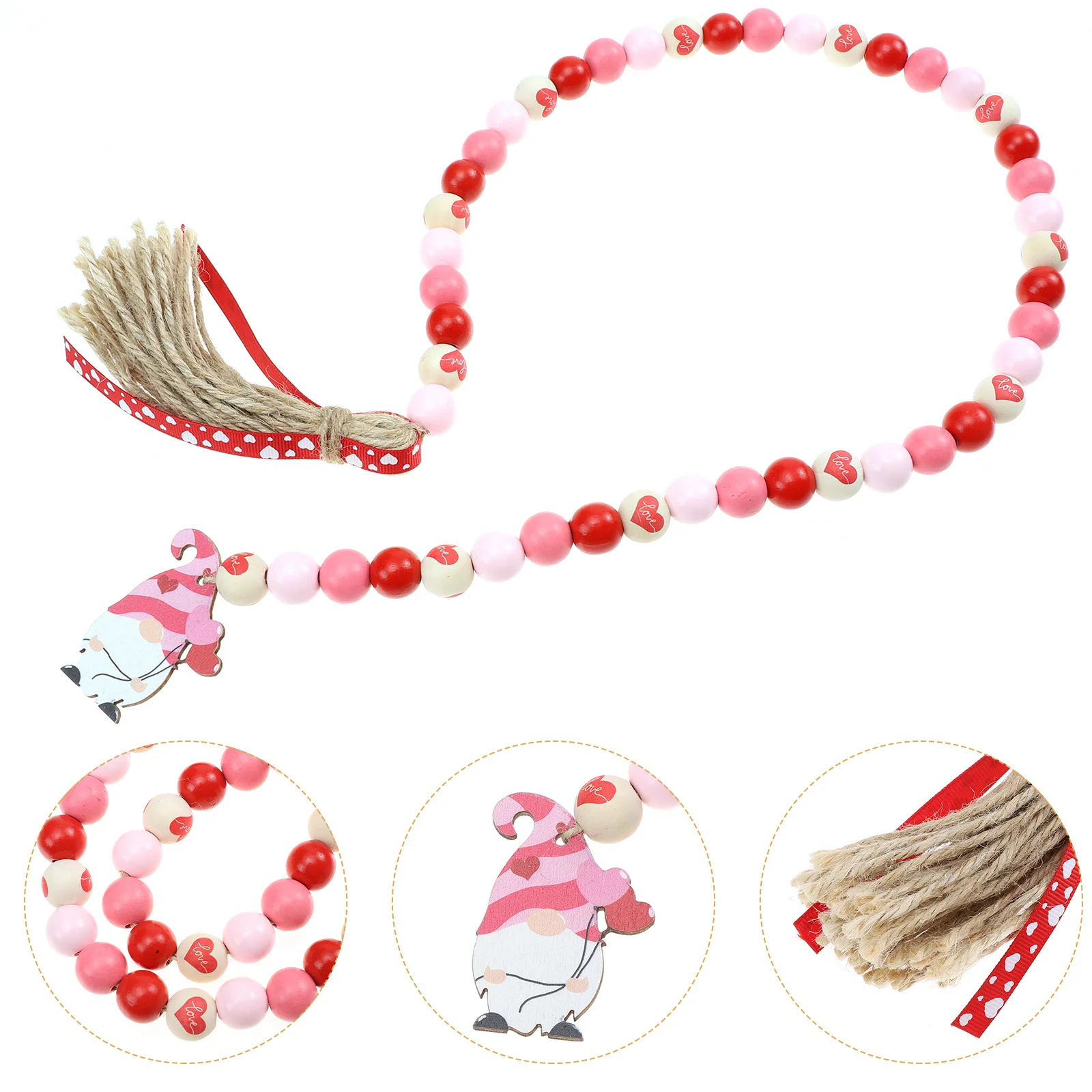 

Valentines Day Wooden Beads Party Home Car Decor Round Pendant Hemp Rope Tassel Hanging H made Craftsmanship Exquisite Design