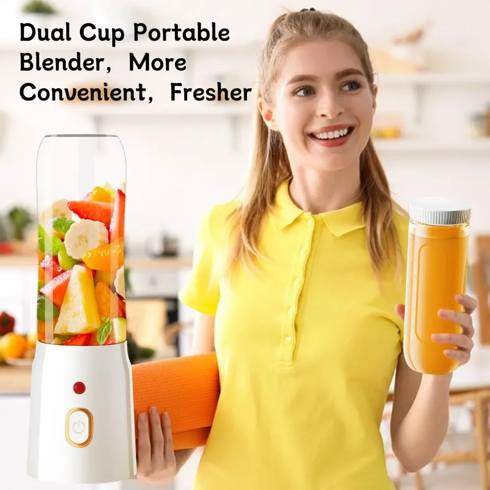 Blender with 2 Cups, 15.6 Oz Portable Blender 10 Blades, One Click Auto Cleaning & Food Grade Safety Materials, Mixer