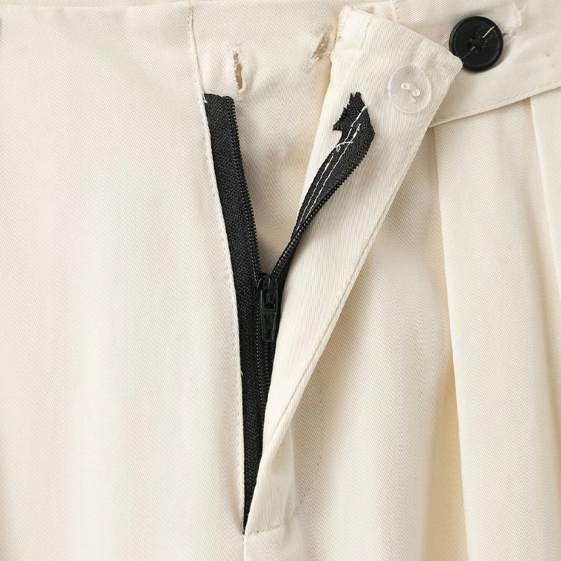 Willshela سراويل نسائية عصرية باللون البيج بسحاب أمامي مطوي مستقيمة عتيقة بخصر عالٍ بطول كامل سراويل نسائية أنيقة #4