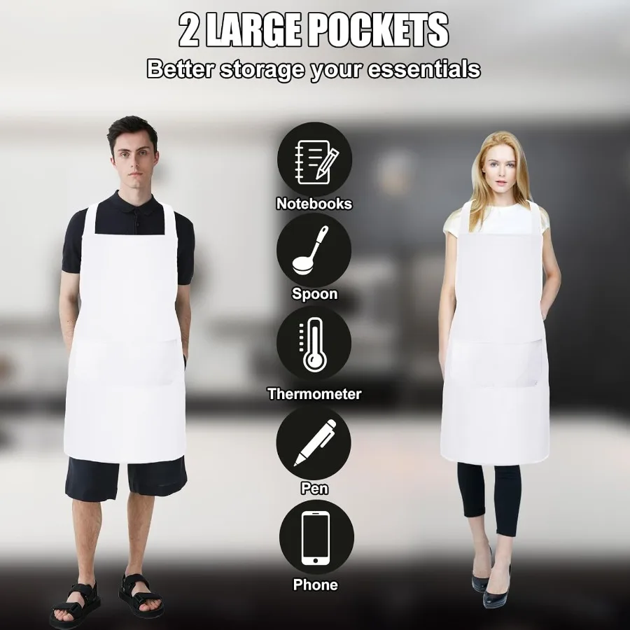12 قطعة مريلة مريلة مآزر بيضاء السائبة مع 2 جيوب للجنسين مآزر بيضاء عادية للطبخ الخبز شواء صياغة اللوحة قابل للغسل K