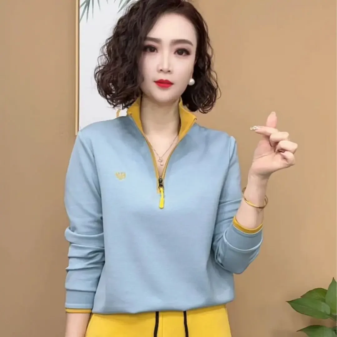 Camiseta de manga comprida temperamento feminino topo esportes base camisa moletom primavera moda novo moletom casual fino