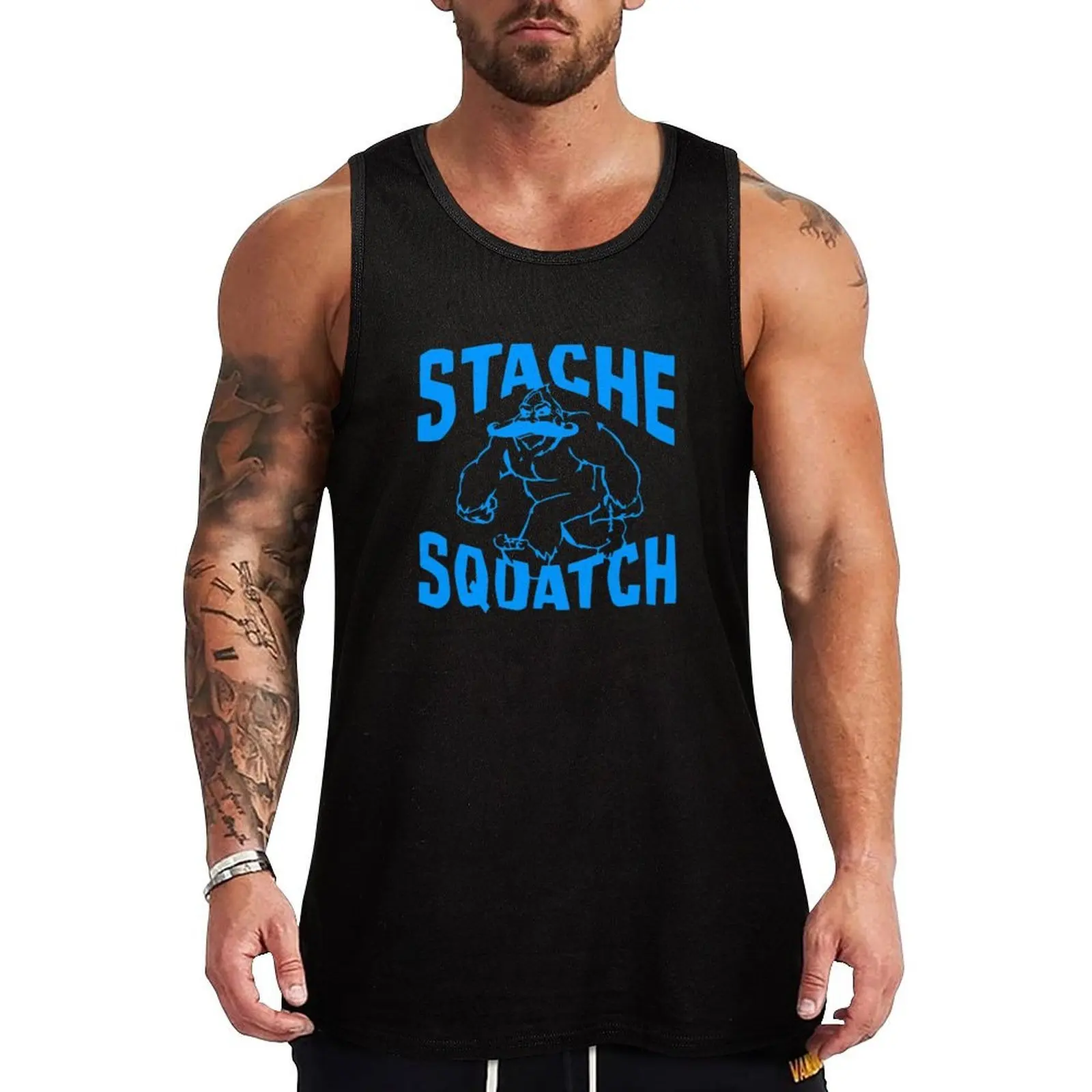 Stache Squatch Funny Mustache Bigfoot Sasquatch Tank Top Everyday Basic Tank Top Comfort Cotton Undershirt