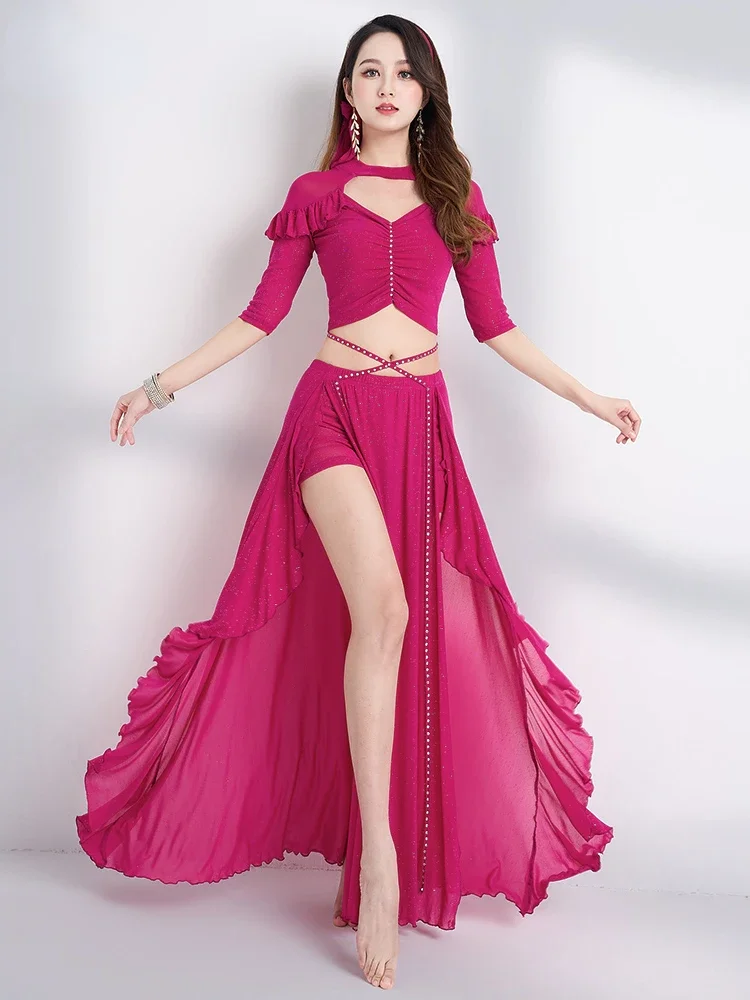 

New Indian Dance Belly Dance Costume Women Competition Performance Clothes French Court Style Hot Drilling Practice Costume