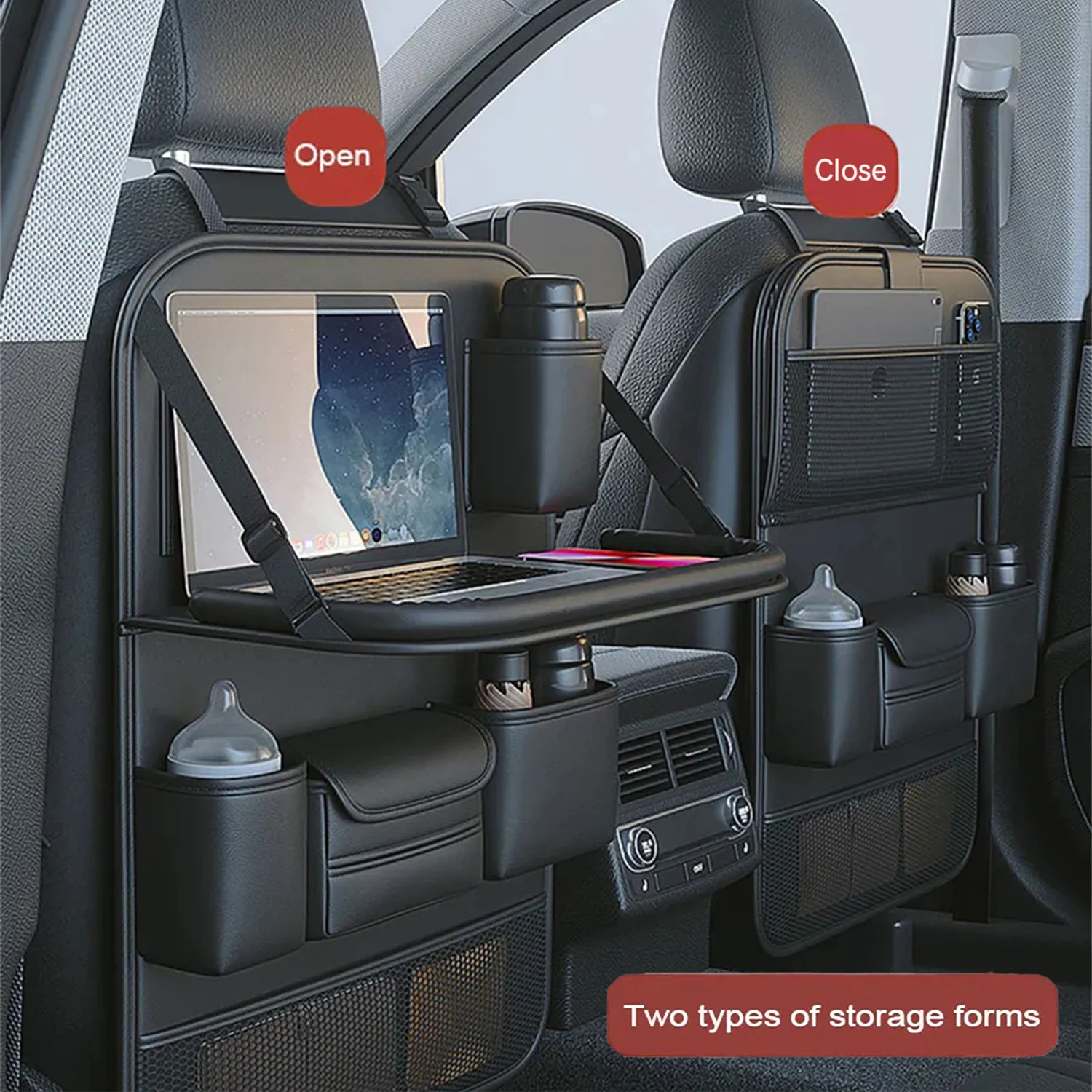 Car Seat Back Storage Bag Large Capacity Car Seat Back Organizer with Foldable Tablet Tray Cup Multi Pocket Auto Organizer Bag