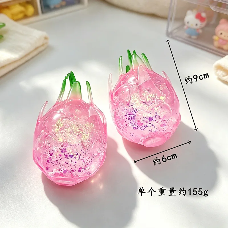 Hot Dragon Fruit Squishy Toy Transparent Glitter Soft Rubber Stress Relief Fidget Toy for Kids Students Slow Rebound Squeeze Toy
