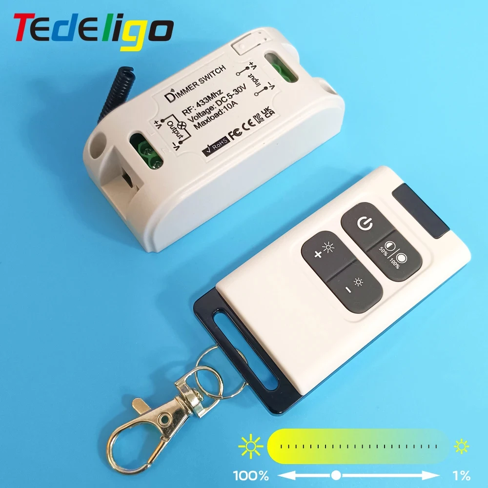 Tedeligo DC 5V 6V 12V 24V 30V Dimmer Wireless Interruttore Luce Interruttore di Controllo Remoto RF 433MHz Relè Ricevitore Modulo Dimmerabile