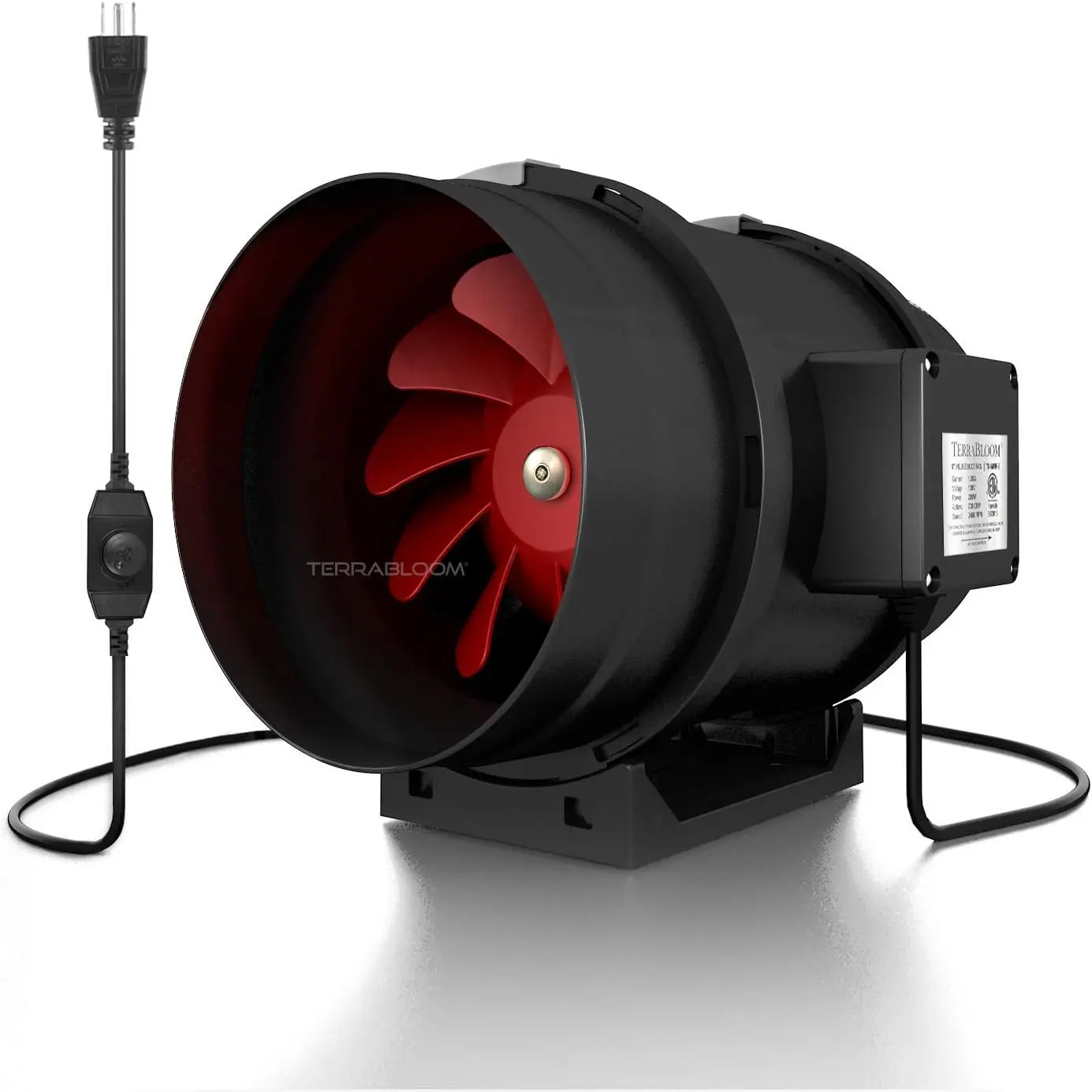 

8 Inch (200 mm) Inline Fan - 735 CFM Exhaust Duct Fan, Built-In Speed Controller, Pre-Wired 6 FT Grounded