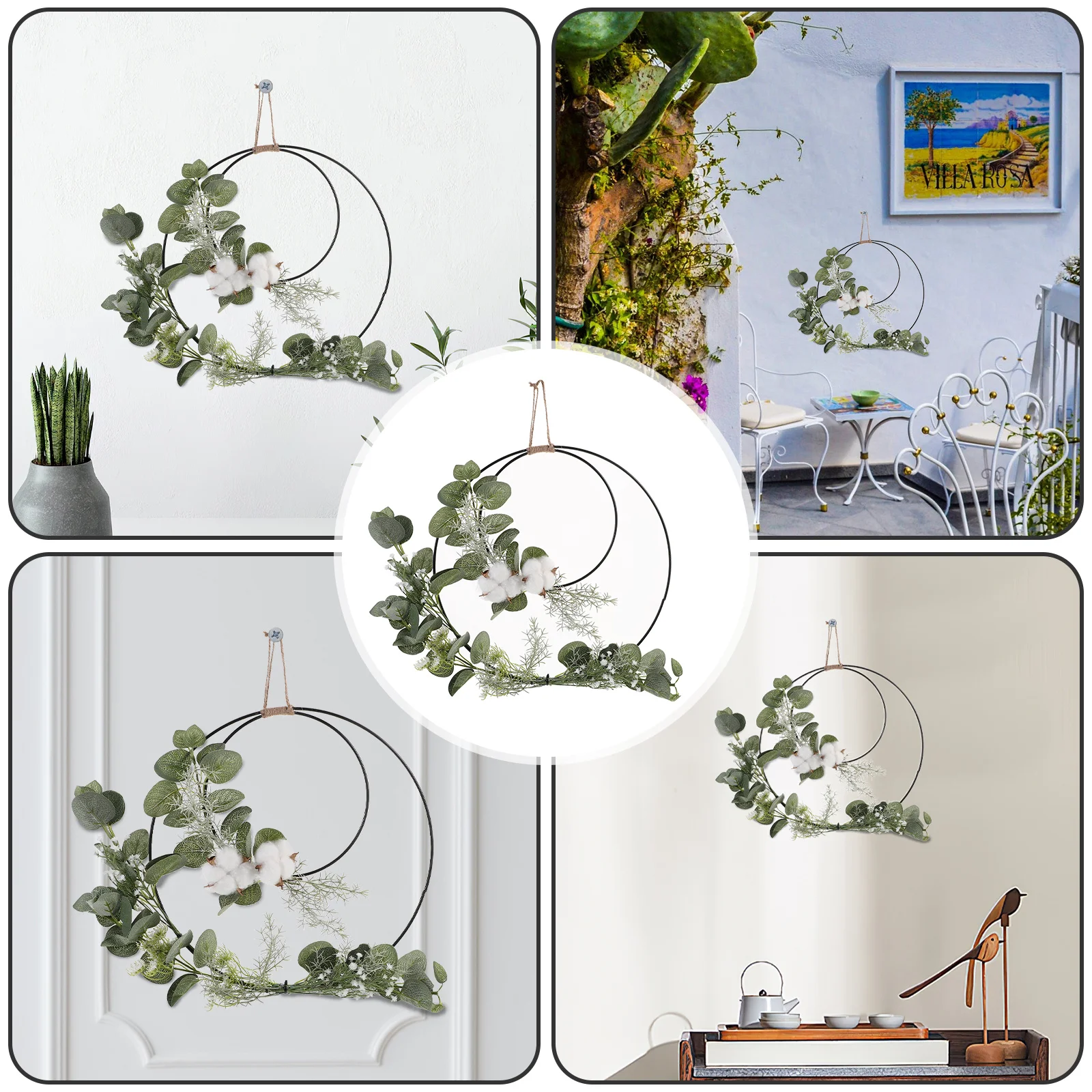 

Artificial Cotton Leaf Wreath Romantic Flower Hoop Hanging Wall Door Decor Spring Holiday Party Ornaments Flower Hoop Wreath