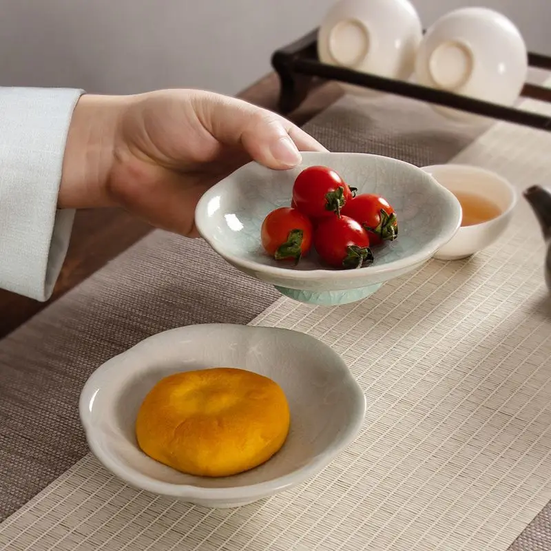 Ceramic Fruit Plate Chinese Engagement Cake Plate Creative High Foot Retro Snack Dried Fruit Dish Household Fruit Dim Sum Plate