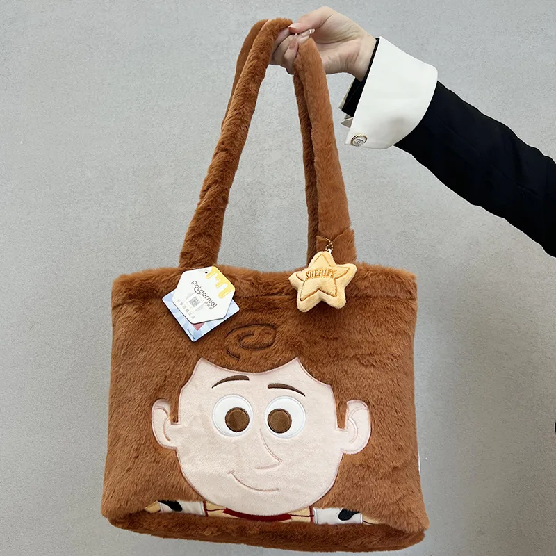 Original Disney Toy Story Sheriff Woody Buzz Lightyear Plush Doll Large Capacity One Shoulder Bag Cartoon Leisure Handbag Gift