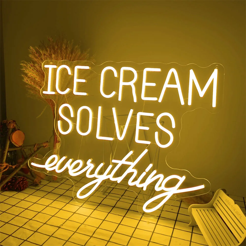 

Bright Neon Sign LED Light Custom Business Sign For Restaurant Shop Store Wedding Room Wall Decor ice cream solves everything