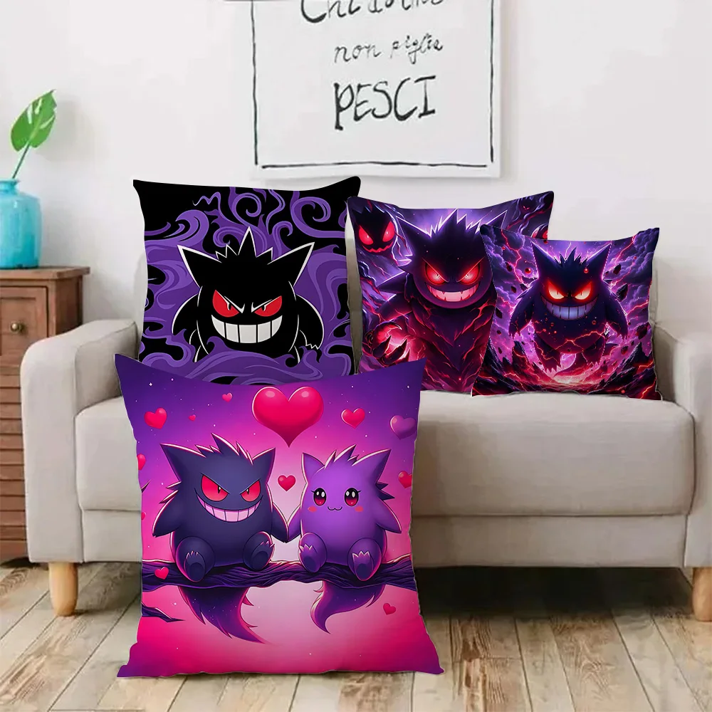 

Cartoon Cute Evil Gengars Pillow Covers Cartoon P-Pokemons Sofa Decorative Home Double-sided Printing Short Plush Cushion Cover