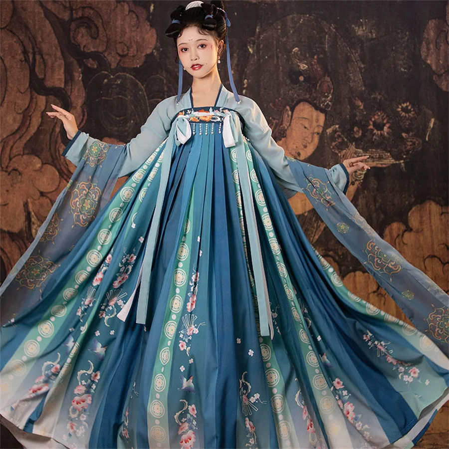 

Vintage Hanfu Women Chinese Traditional Stage Dance Dress Female Fairy Cosplay Costume Hanfu Set Blue Elegant Princess Outfits