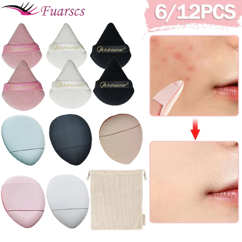 Triangle Powder Puff Mini Face Makeup Sponge Cotton Face Powder Powder Puff Washable velvet Makeup Puff Tool with Storage Bag