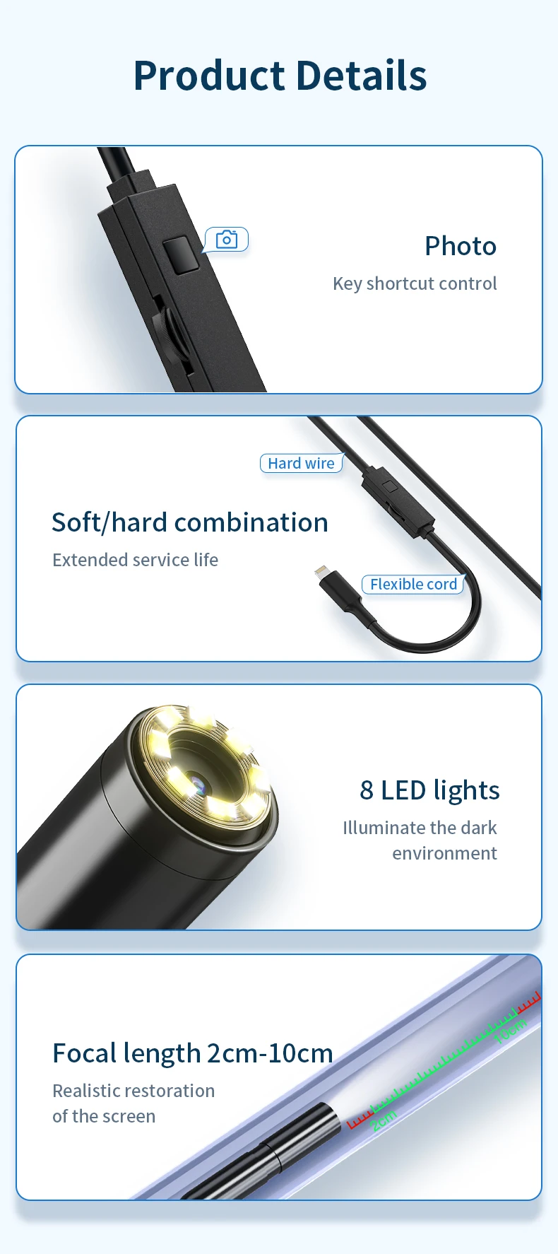 KERUI 2MP Mini-Inspektionskamera Endoskop Industrielle Endoskopkamera für Autos und Rohrleitungen Dual für Typ C iPhone iOS Wasserdicht – Detail 10