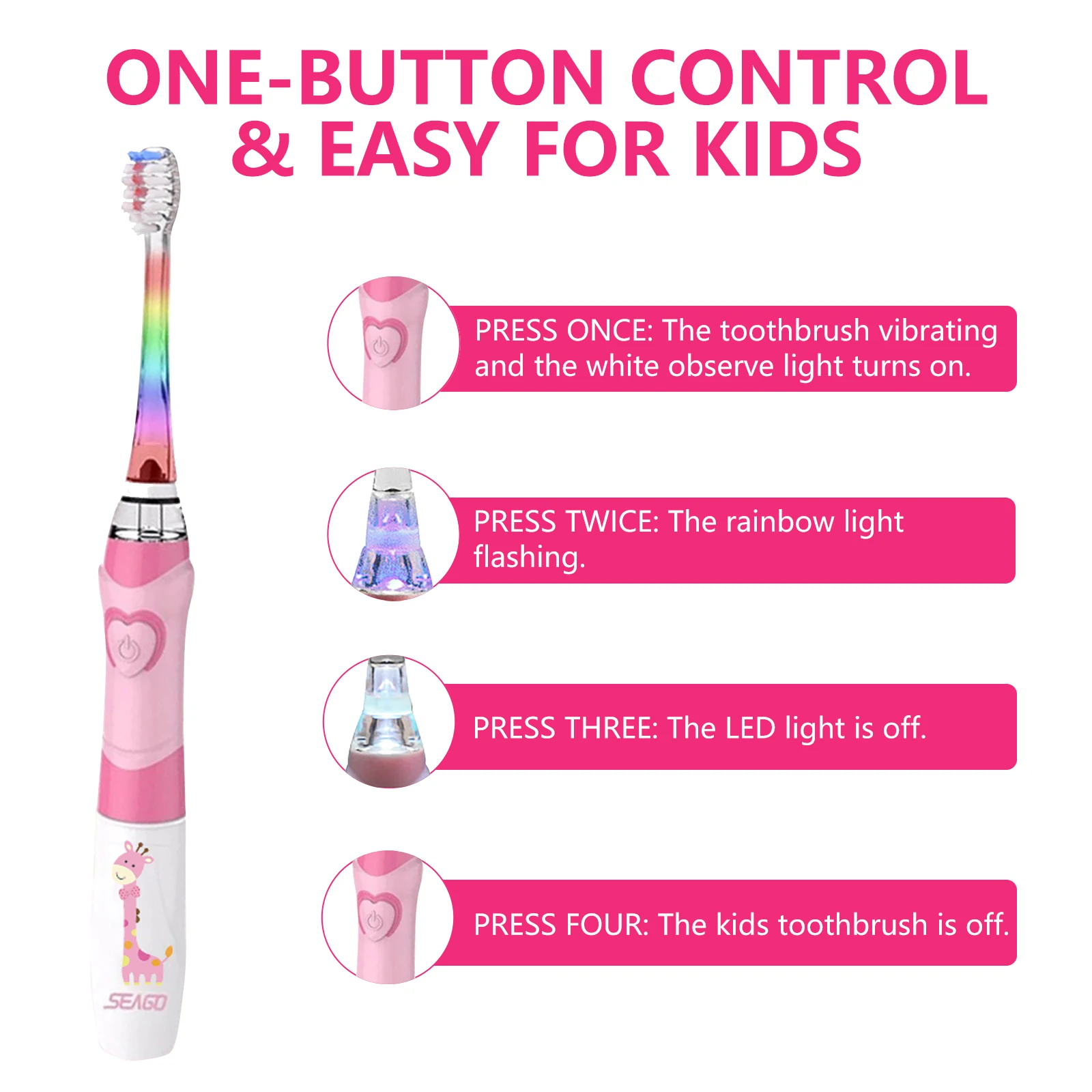 فرشاة أسنان كهربائية للأطفال من سيجو مع 8 رؤوس لفرشاة الأسنان، توقيت ذكي لمدة دقائقين، شعيرات فرشاة أسنان فائقة النعومة