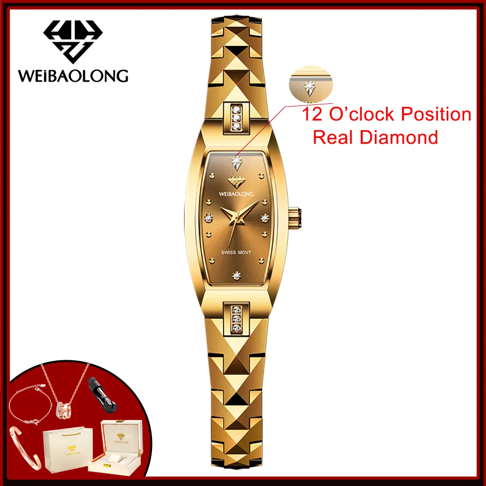 WEiBAOLONG Swiss Quartz Movement Real Diamond Women's Watch Luxury Tungsten Steel Square Dial Elegant Wristwatch for Woman 3809
