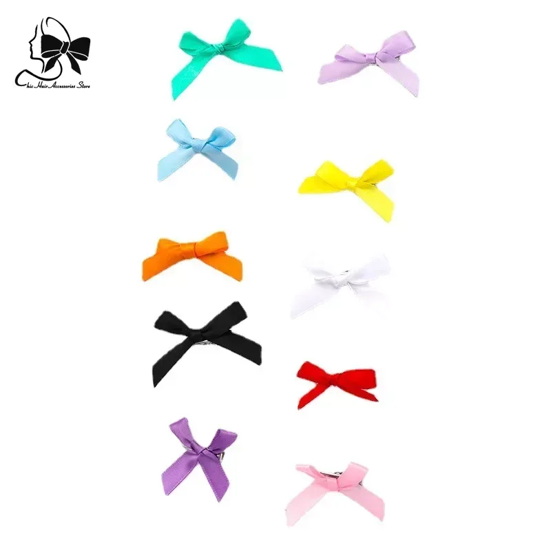 10pcs/pack Children White Bowknot Hairclips Students Ribbon Bow BBclps Little Girls Hairpins Colorful Hairgrips Hair Accessories