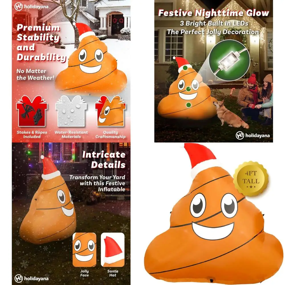 

Inflatable Christmas Poop Outdoor Decoration with LED Lights, Fan, and Stakes
