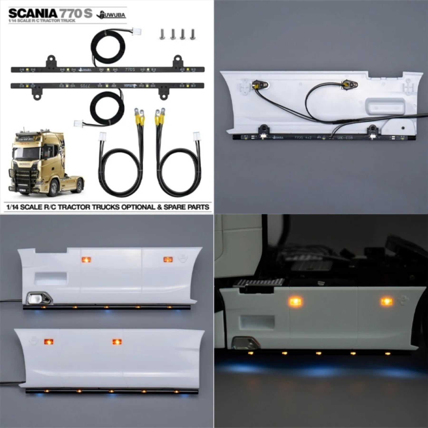

Remote Control Tractor for 1/14 Tamiya RC Truck Trailer Tipper Scania 770S R470 R620 Side Skirt Light Strip DIY Part