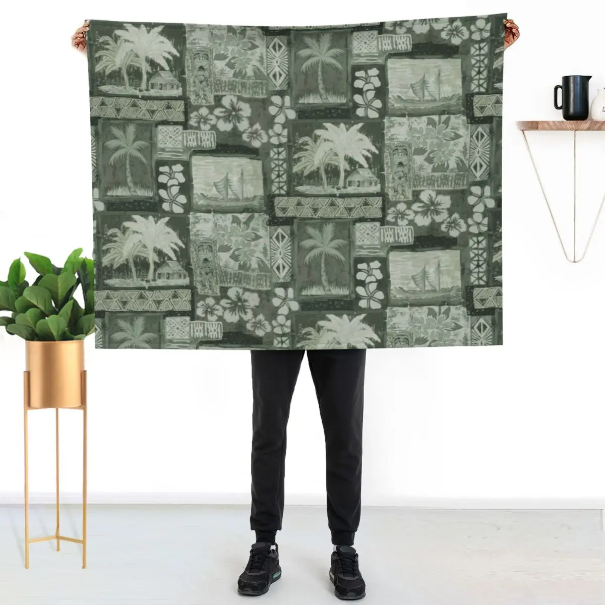 Kona Coast Retro Aloha Shirt Print Throw Blanket couch cozy soft plush fuzzy picnic outdoor blanket