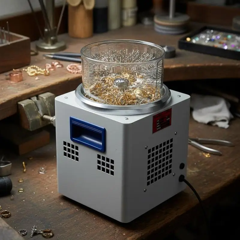 Mini tambour magnétique KT-185 de 180 mm, machine de polissage et de finition de bijoux avec fonction de minuterie, vitesse de traitement rapide pour métaux légers et métaux non ferreux, 2000 tr/min