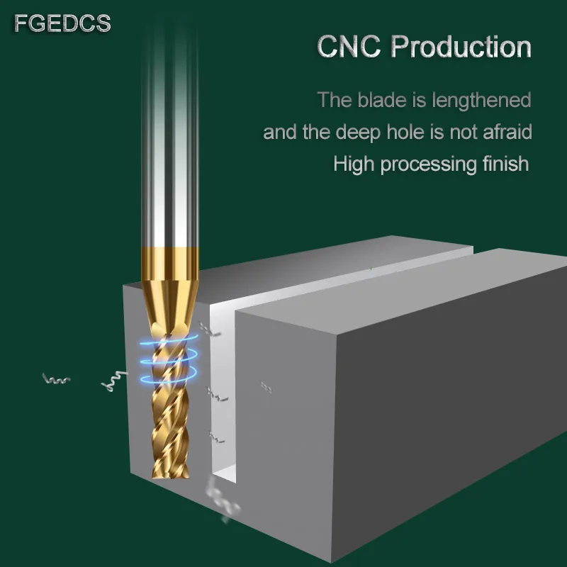 1 End Mill 0.5mm 2mm 0.3mm 0.8mm 4mm 6mm HRC60 4 Flute Extended Long Edge Tungsten Steel Carbide Cutter CNC Milling Cutter Tools