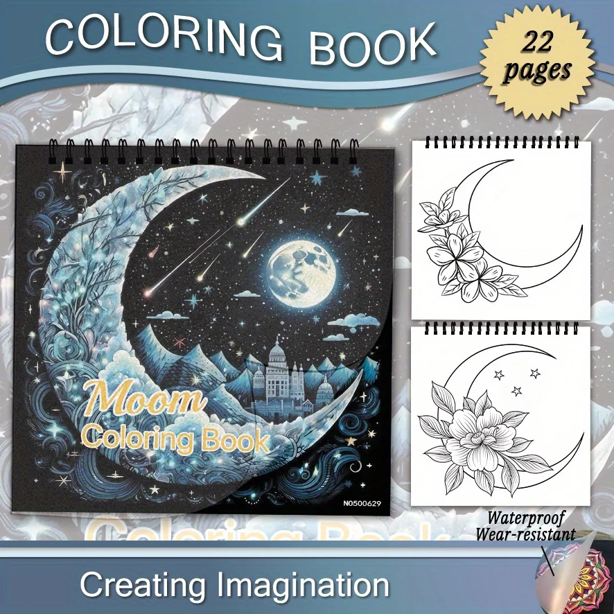 Adult Moon Coloring Book - 8.27×8.27 Inches, 22 Pages. Celestial Moon & Star Designs. Magical Gift for Astronomy - loving Friend