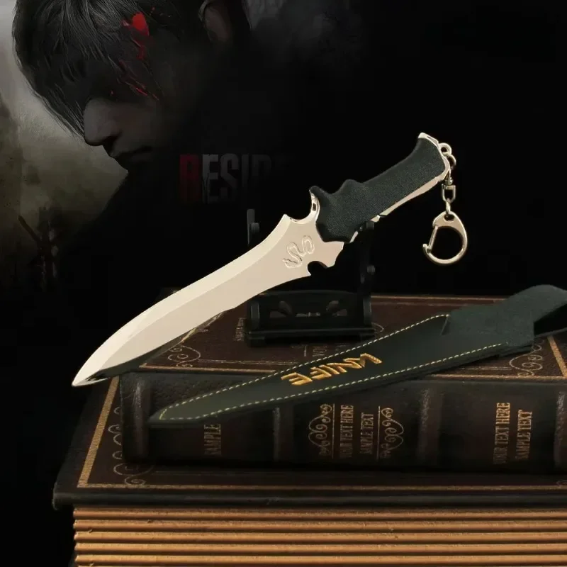 18 سنتيمتر/7.09inResident Evil لعبة الأجهزة الطرفية ليون تكتيكات القتال سكين مع الحافظة المعدنية غير مقطى السيف المفاتيح قلادة هدية لعبة #4