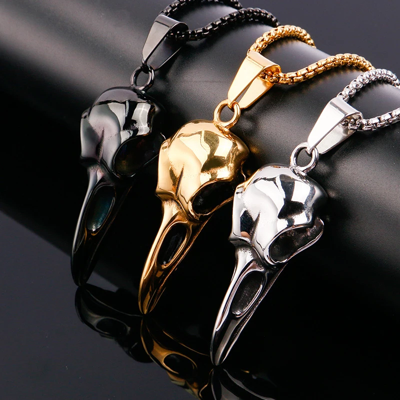 Vikings Stainless Steel Raven Skull Pendant Necklaces For Men Women Nordic Odin Animal Necklace Fashion Amulet Jewelry Wholesale