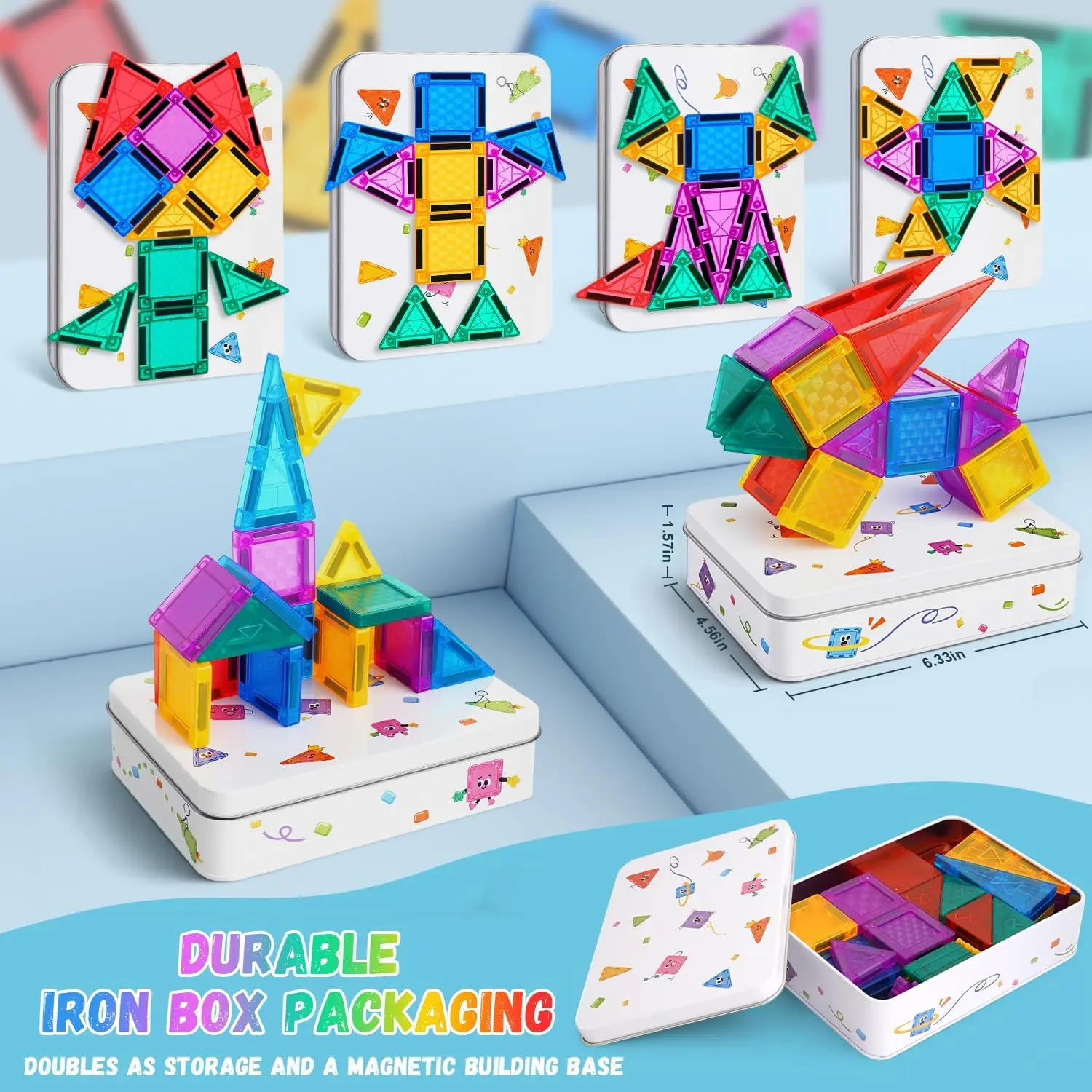 بلاط مغناطيسي 56 قطعة ألعاب سفر للأطفال مجموعة مكعبات بناء مغناطيسية صغيرة مع صندوق حديد لعبة مغناطيسية هدايا عيد الميلاد وأعياد الميلاد #2
