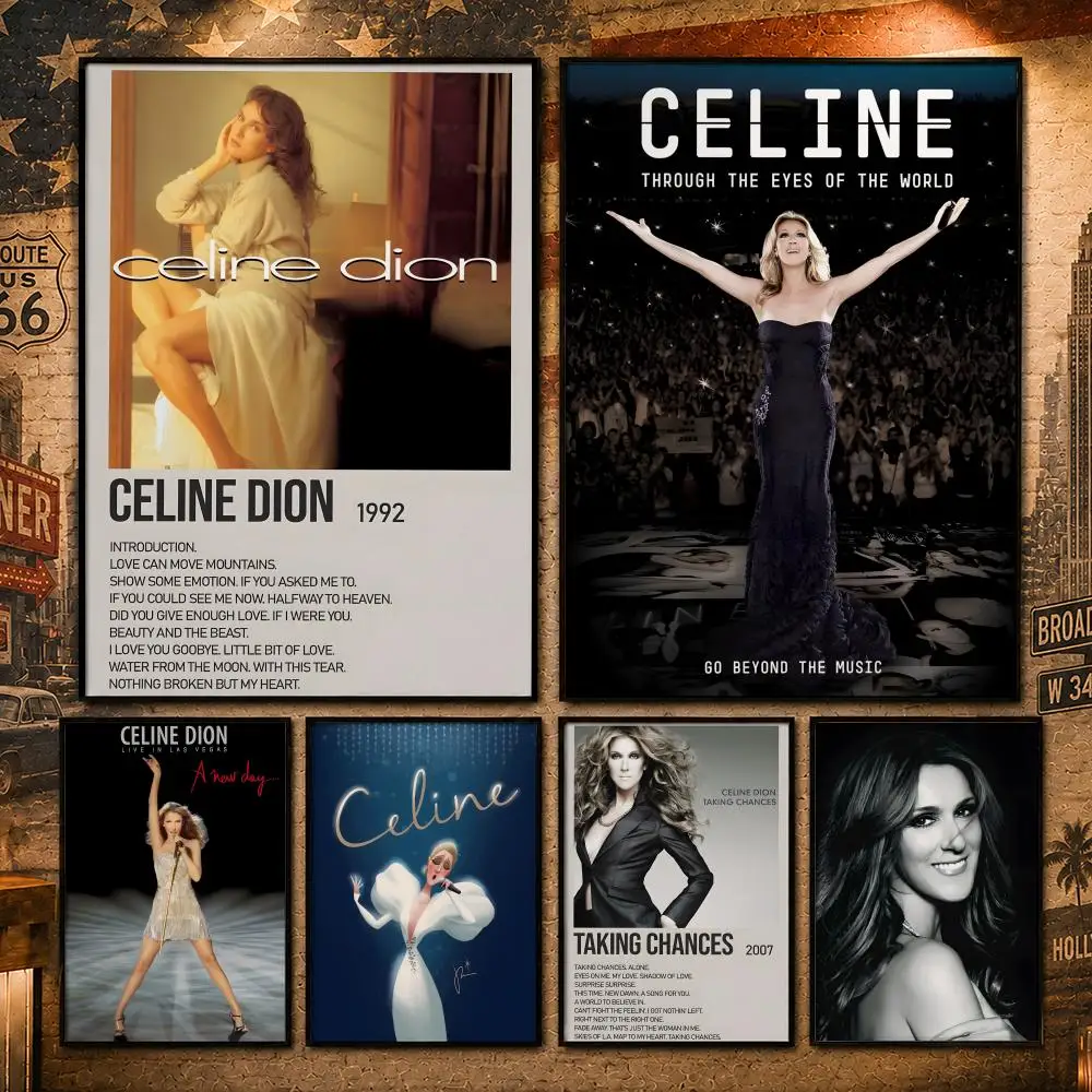 Pop Icon C-Celine DionS Poster Vintage Retro Anime Poster Stickers Peel and Stick Wall Art Home Decor