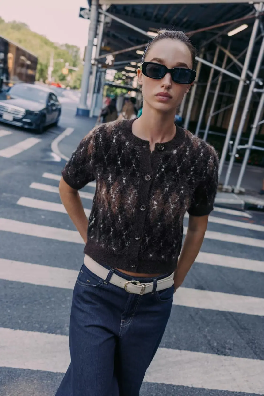 

BB6872 Autumn 25 New Sweet Short Sleeve Retro Diamond Pattern Round Neck Knitted Coat Sweater 4331108