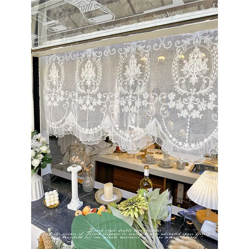 Transmission French Lace Door Curtain Bedroom Arched Window Curtain Partition European-style Embroidered Gauze Half Curtains
