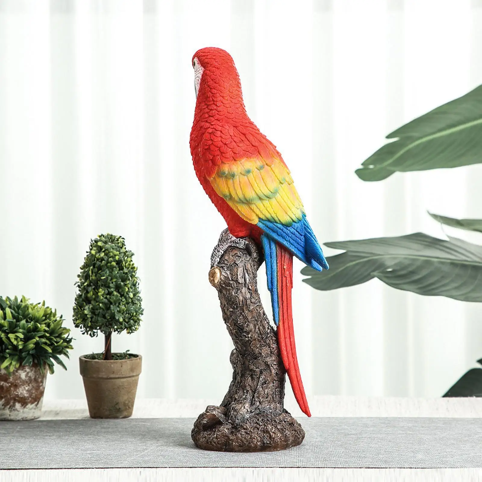Bird Animal Figurine Garden Perching on Branch Decorative Modern Resin Parrot Statue for Pond Party Office Cabinet Bookshelf
