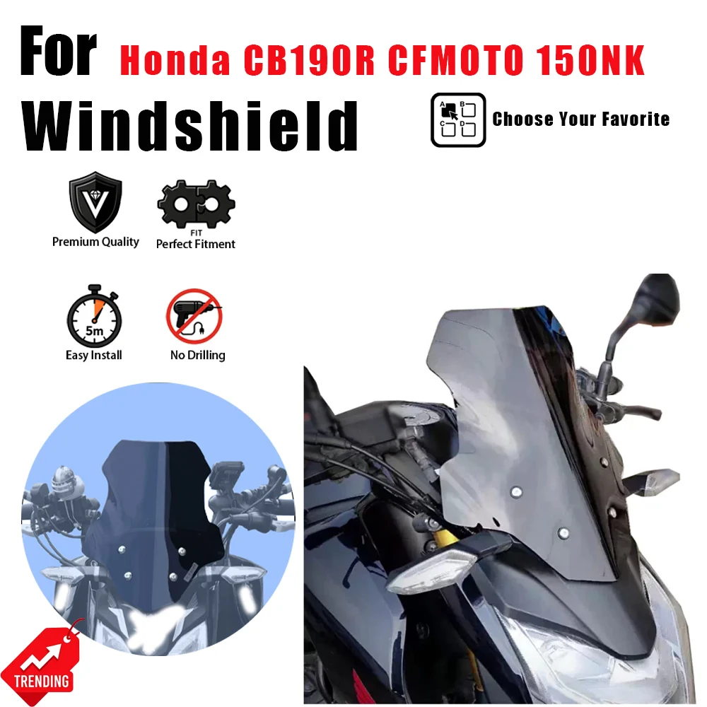 High Quality For Honda CB190R  Windshield Decorative Small Front Windshield Durable Motorcycle Custom Upgrade