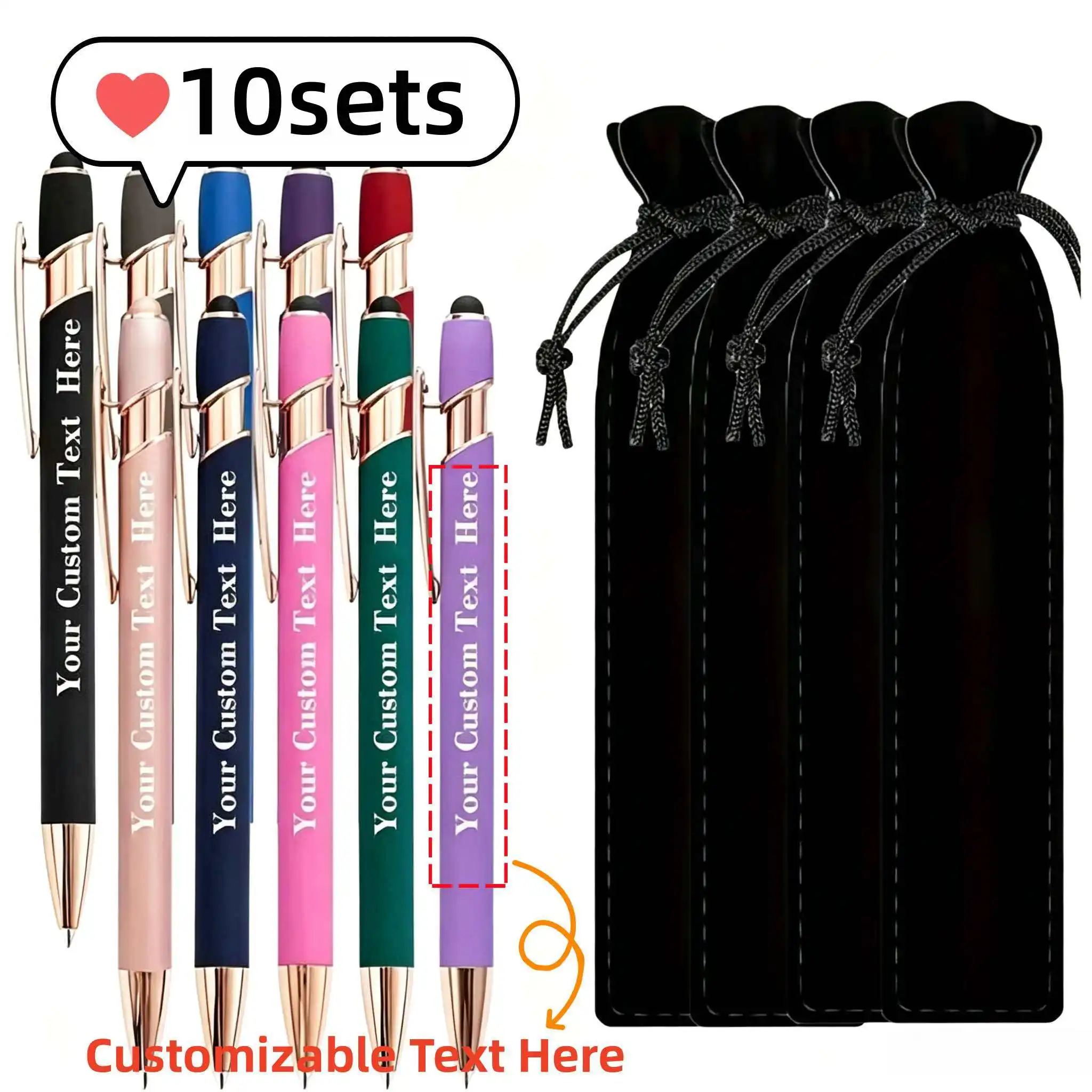 

10Sets Customizable Ballpoint Pens with Rubber Soft Touch Personalized Advertising Promotional Gifts Hotel Conference Supplies