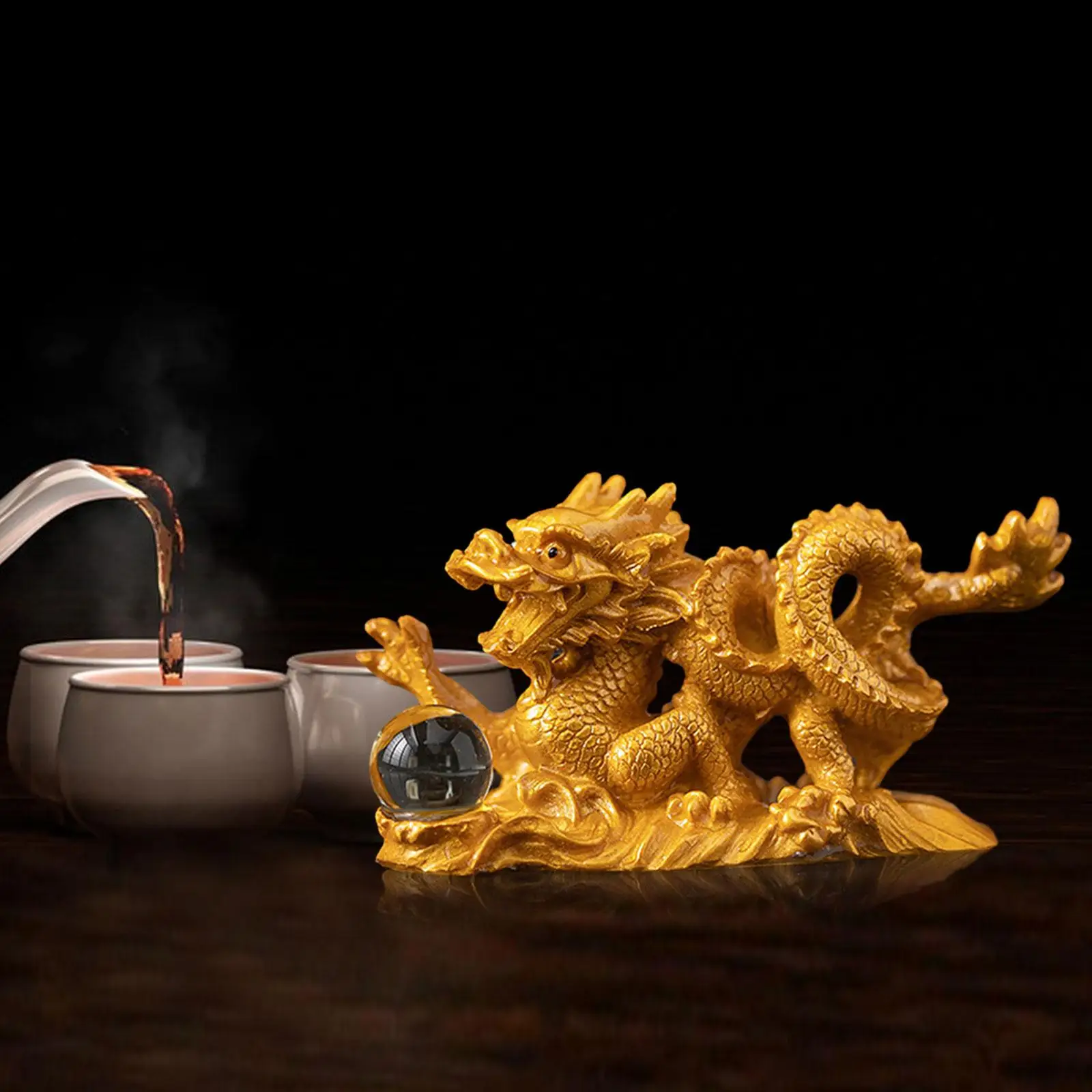 Decorative Dragon Statue Tea Pet Ornament Hand Painted Resin Figurine for Living Room Desk Shelf Collection Art Piece