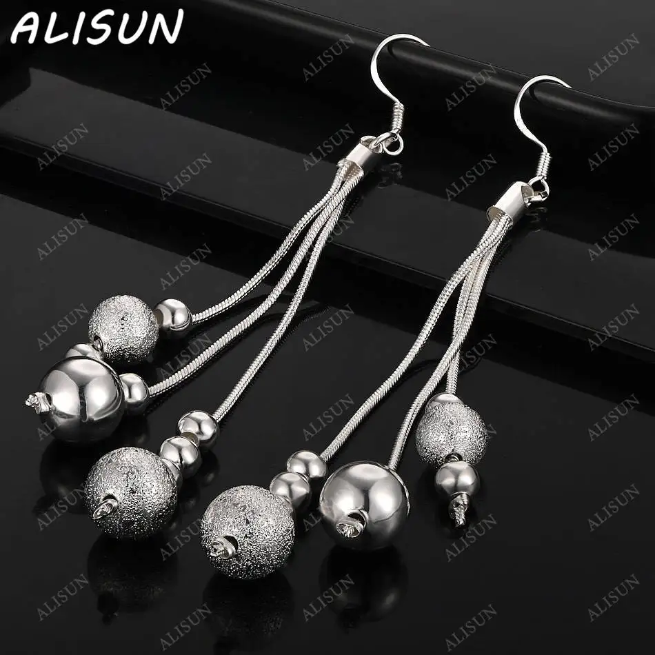 

ALISUN 925 Sterling Silver Round Bead Tassel Drop Earrings For Women Creativity Gifts Street All-match Party And Daily Wear