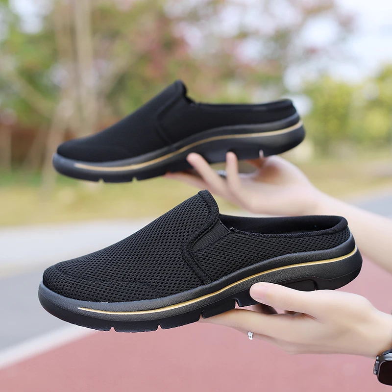 

Office Wear Anti-Slip Mesh Slip-On Summer Slippers Men's Casual Sports Outdoor Shoes Breathable Flat Heel Youth Trend