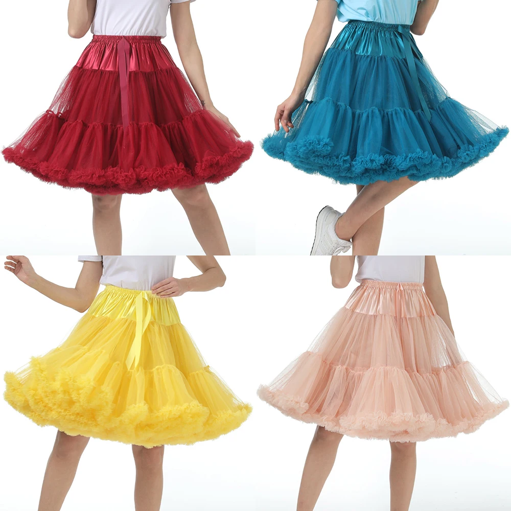 Rok Tutu Puffy panjang selutut 55CM/21.65 inci rok Cosplay Lolita Crinoline antik 50s rok pesta dansa balet putri