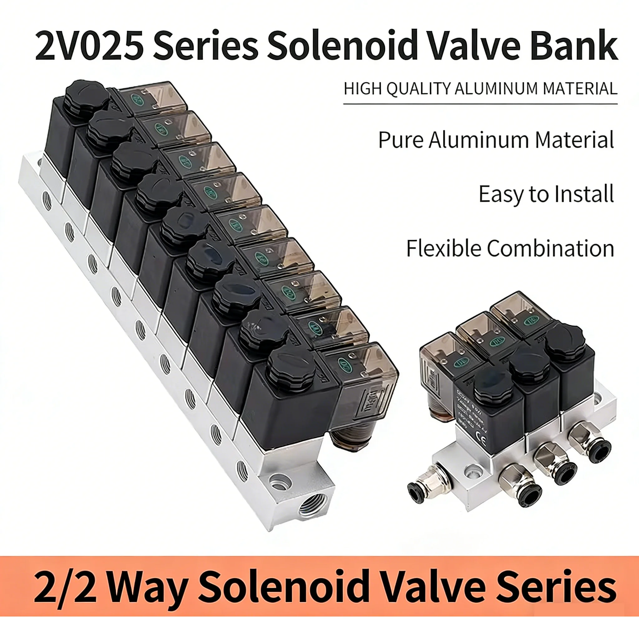 Pneumatic Two-position Two-way Solenoid Control Valve 2V025-08 12V 24V 220V Multi-way Solenoid Valve Group Normally Closed Valve
