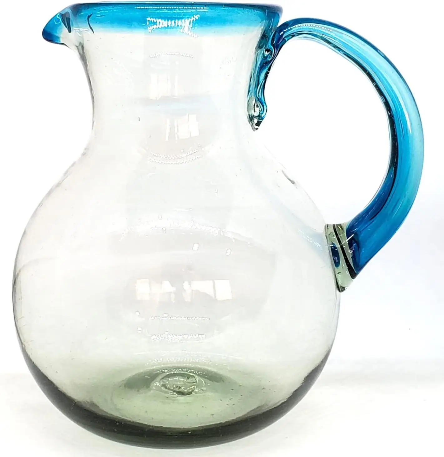 Blue Rim 120 oz Pitcher and 6 Drinking Glasses set, Recycled Glass, Lead-free, Toxin-Free