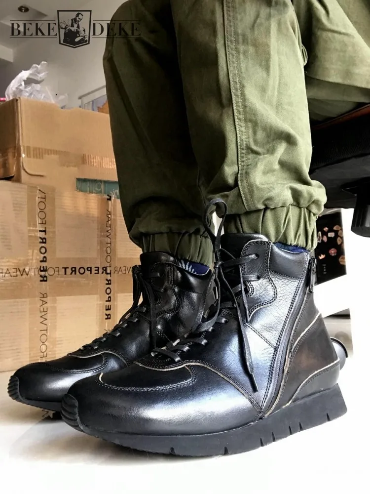 

Harajuku/мужские высокие кроссовки на толстой платформе для бега, обувь из натуральной кожи на шнуровке, повседневные защитные ботильоны для улицы