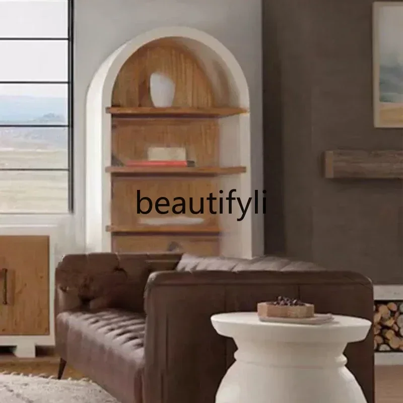 

Asmt14 New American light luxury solid wood bookcase simple two-color doorless storage shelf French retro arched decorative cabi