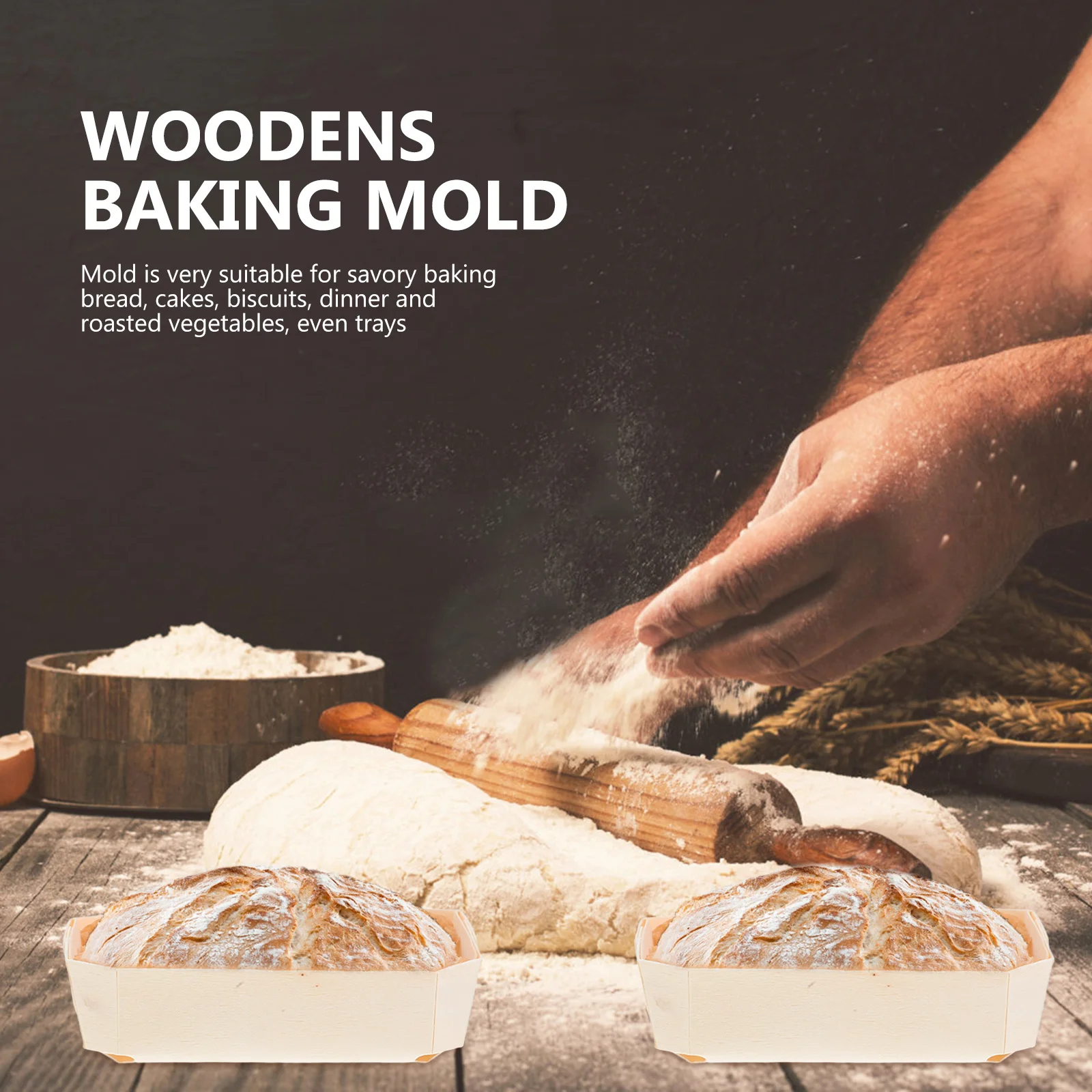 

FUNNETOYU 1Set Non Stick Loaf Baking Pan with Heat Resistant Wooden Mold Multi Function Bread Baker for Home