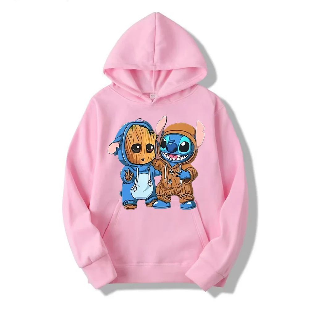 Disney Stitch Men Pullover Cartoon Anime Women Hoodies 2024 New Casual Autumn Winter Couple Oversized Sweatshirts Clothes Tops