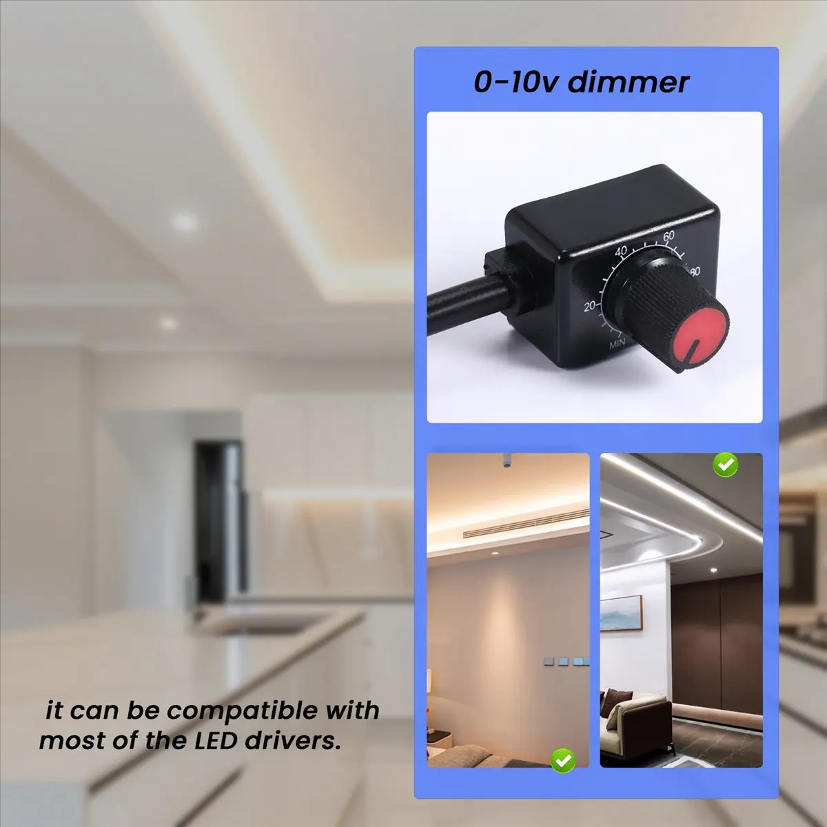 AT16 DC 0/1-10V Knob LED Dimmer, Low Voltage Passive Dimmer PWM Dimming for 0-10V or 1-10V Dimmable Electronic LED Driver