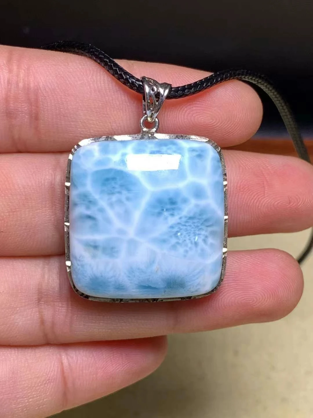 Natural Blue Larimar Heart Pendant Women Men 24.5*25.2mm Water Pattern Crystal Love Necklace From Dominia AAAAAAA